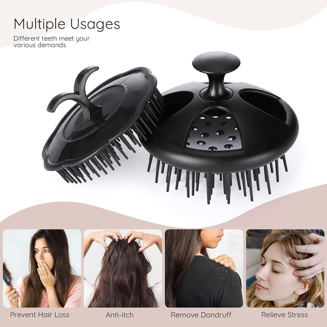 Shampoo Brush, 2 pcs Scalp Massager Floriated Shower Comb Long Short Teeth Set for Curly Hair, Scalp Massage Brush for Hair Growth Beard Brush Pet Grooming Wet Dry Hair Care Brushes Black