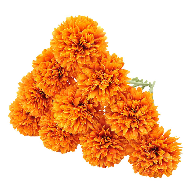 10Pcs Artificial Fake Flower Plants Silk Chrysanthemum Ball Hydrangea Arrangements Wedding Bouquets Decor Home Kitchen Garden Party Table Floral centerpieces DIY (Orange)