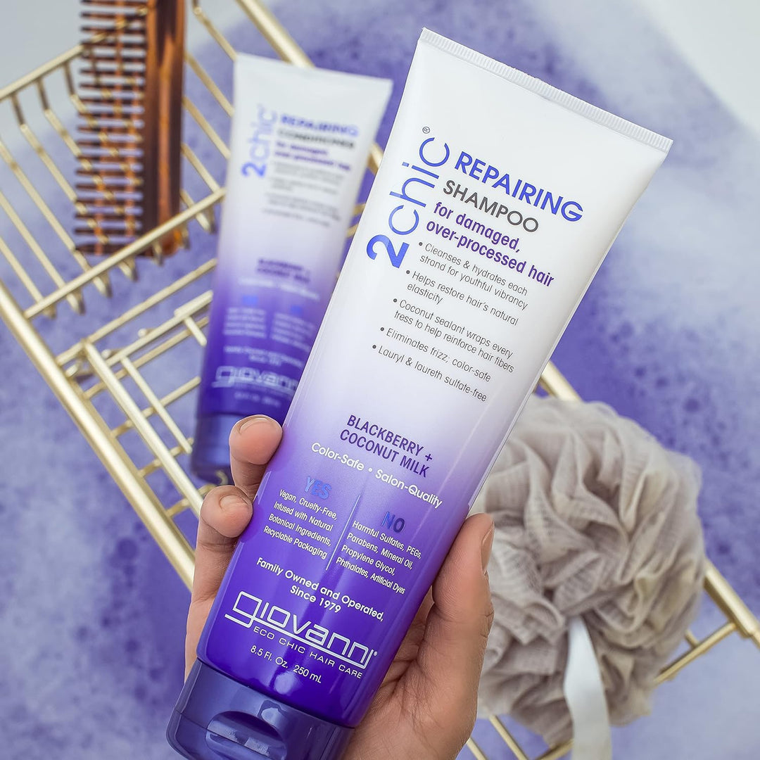 2chic Ultra-Repairing Conditioner - For Damaged, Over-Processed Hair, Helps Restore Hair&#39;s Natural Elasticity, Blackberry &amp; Coconut Milk, Argan, Keratin, Shea Butter - 8.25 oz. Each