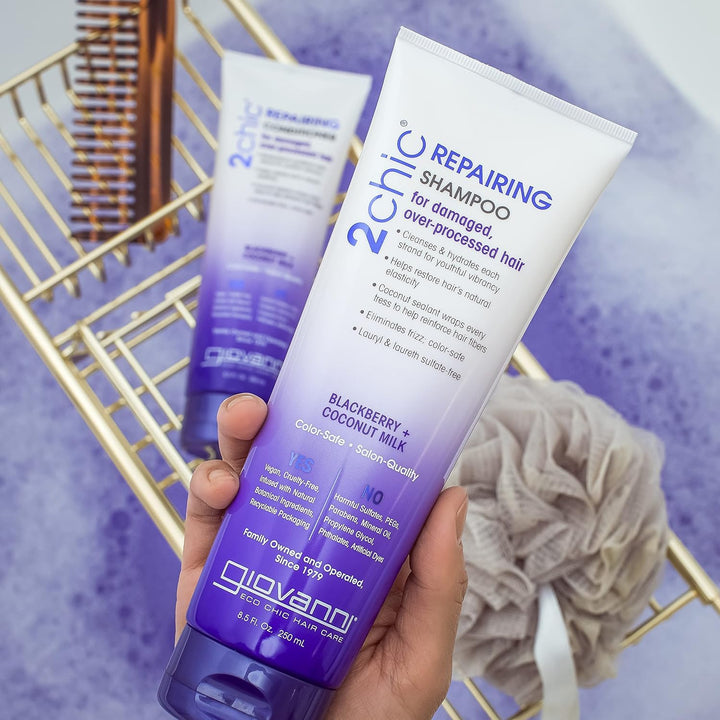 2chic Ultra-Repairing Conditioner - For Damaged, Over-Processed Hair, Helps Restore Hair&#39;s Natural Elasticity, Blackberry &amp; Coconut Milk, Argan, Keratin, Shea Butter - 8.25 oz. Each