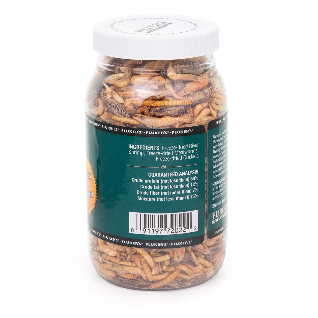 Fluker's Aquatic Turtle Food, Vitamin, Enriched Medley Treats of Freeze, Dried River Shrimp, Mealworms, and Crickets, 2.9 oz