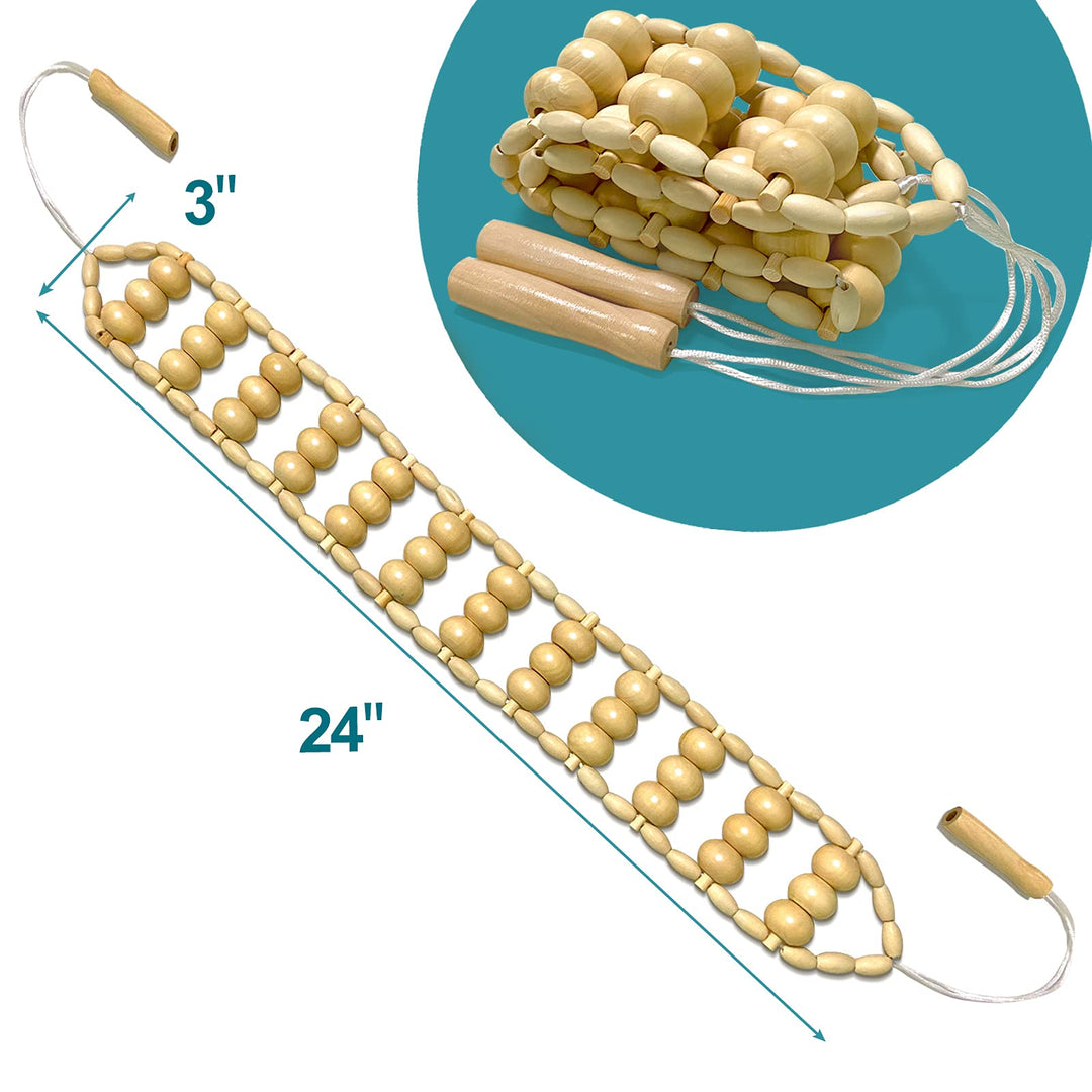 Deston Wood Back Massager Roller Rope, Manual Massage Strap for Back, Neck, Shoulders, Legs, Waist Pain Relief, Wooden Therapy Lymphatic Anti Cellulite Muscle Recovery Massage Tool