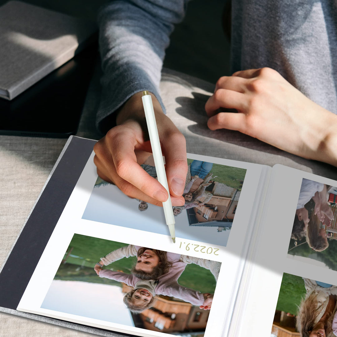 Large Photo Album Self Adhesive for 4x6 8x10 10x12 Pictures Linen Scrapbook Album DIY 40 Blank Pages with A Metallic Pen