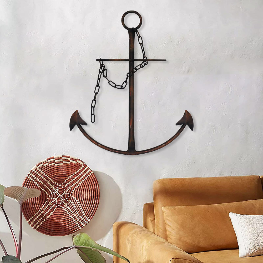 Nautical Anchor Wall Decor, Antique Metal Anchor Art Wall Decor With Chain for Bedroom Living Room Dorm Home/13 Antique Anchor with Chain Wall Decor, Antique Metal Anchor Farmhouse Decor (Vintage)