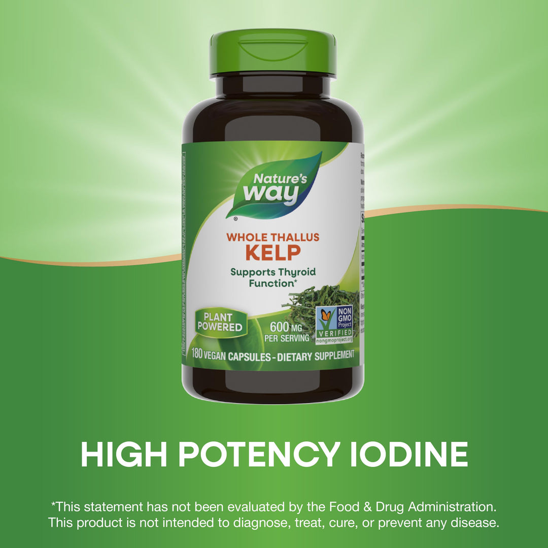 Nature&#39;s Way Kelp - Kelp Dietary Supplement - Supports Thyroid Function* - Iodine Supplement for Men &amp; Women - Vegan &amp; Non-GMO Project Verified - 180 Capsules