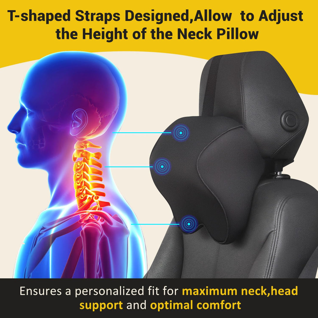 anzhixiu Car Neck Pillow for Driving- Memory Foam Car Pillow for Driving Seat for Cervical Support and Neck Pain Relief - T-Shaped Straps for Height Adjustment,Black