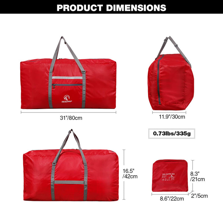 Foldable Extra Large Duffle Bag 100L/31 Inch, Lightweight Travel Duffel Bag with Adjustable Strap for Men Women,Red