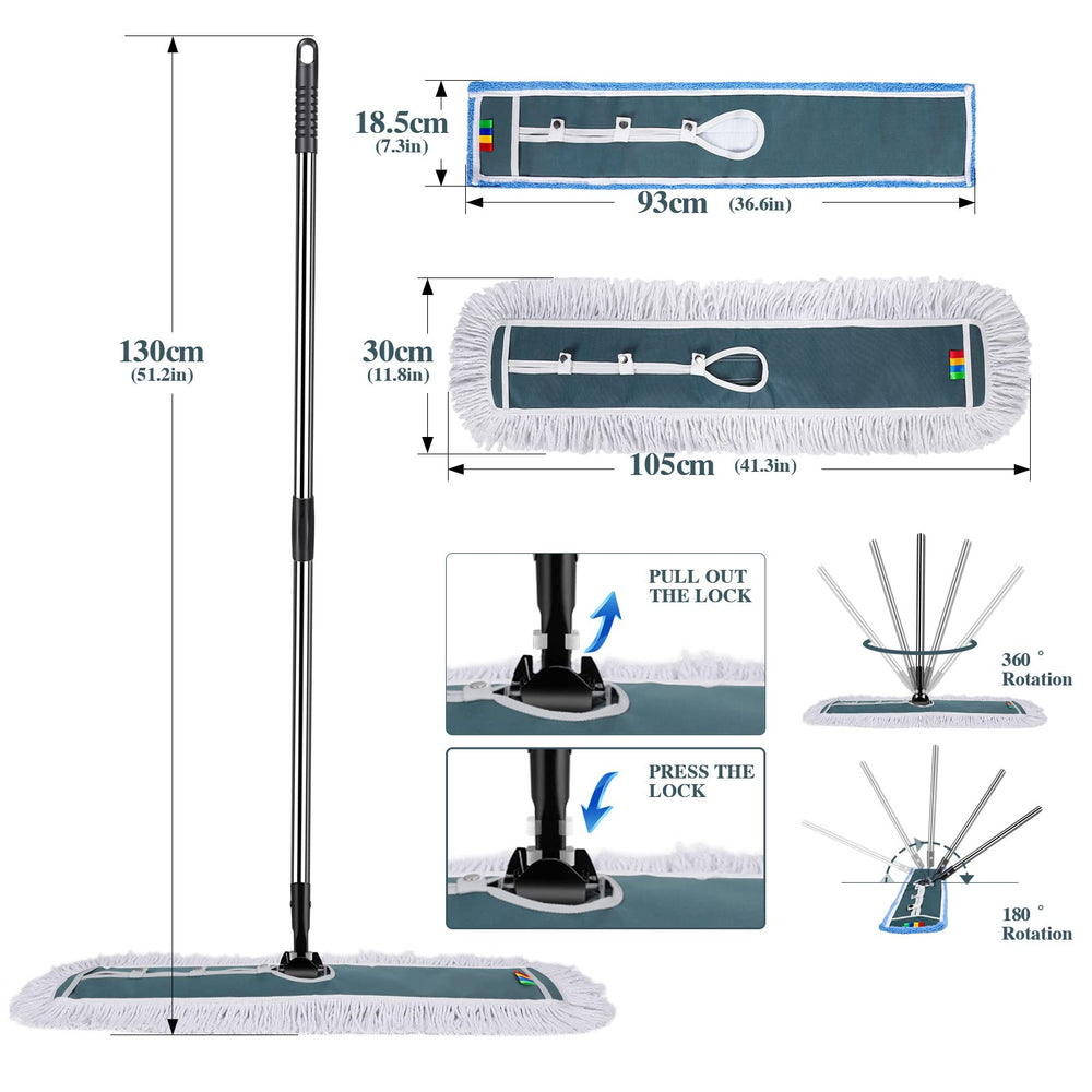 42 Dust Mops for Floor Cleaning,Industrial Dust Mop with 2 Mop Pads,Microfiber Wet Dry Mop,Commercial Dust Mop for Hardwood Floors,Tiles,Marble Floors