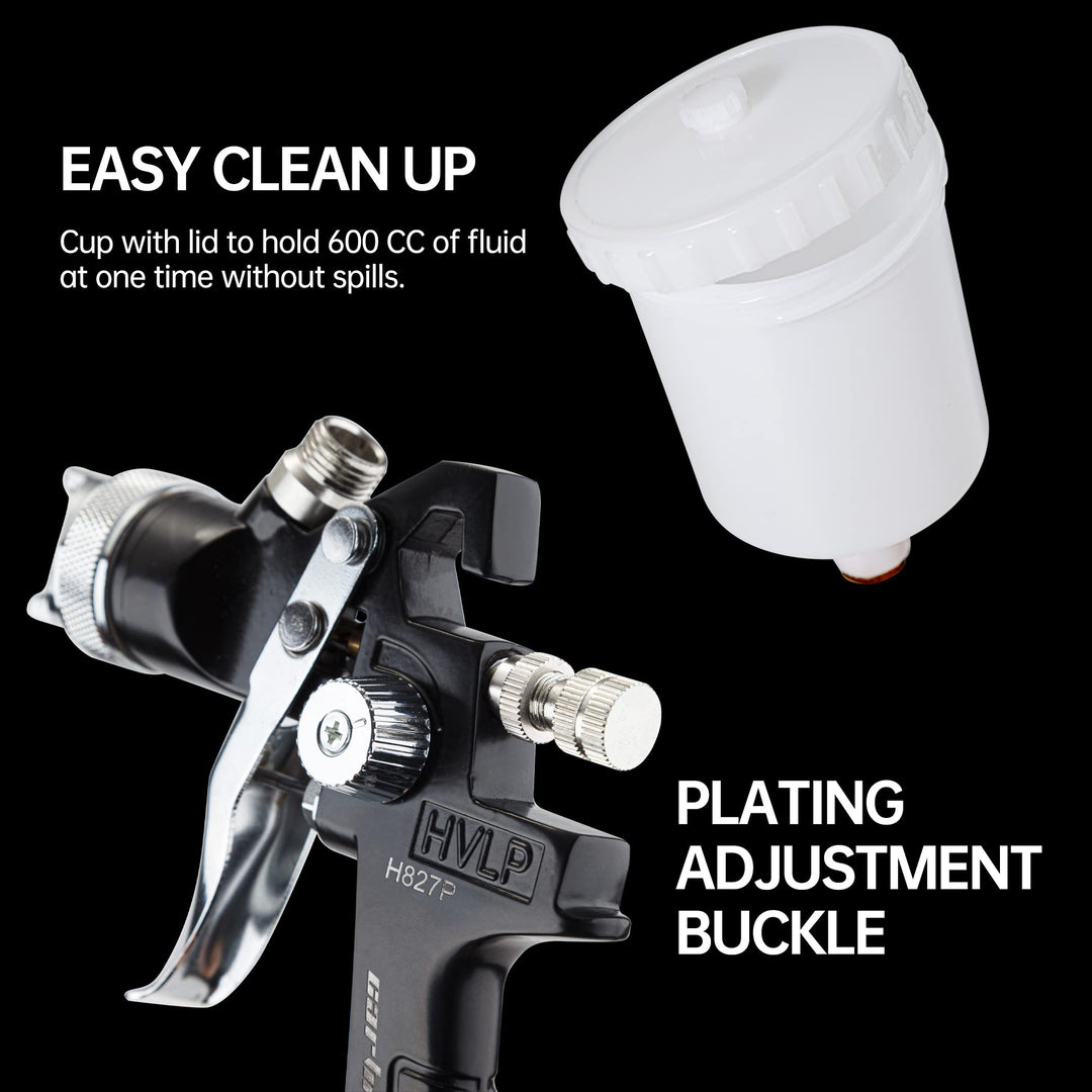 Cartman HVLP Gravity Feed Air Spray Gun H827P, 20.2 oz Capacity, Optimal Working Pressure 2-3.5bar, Nozzle Size:1.4mm with Air Regulator