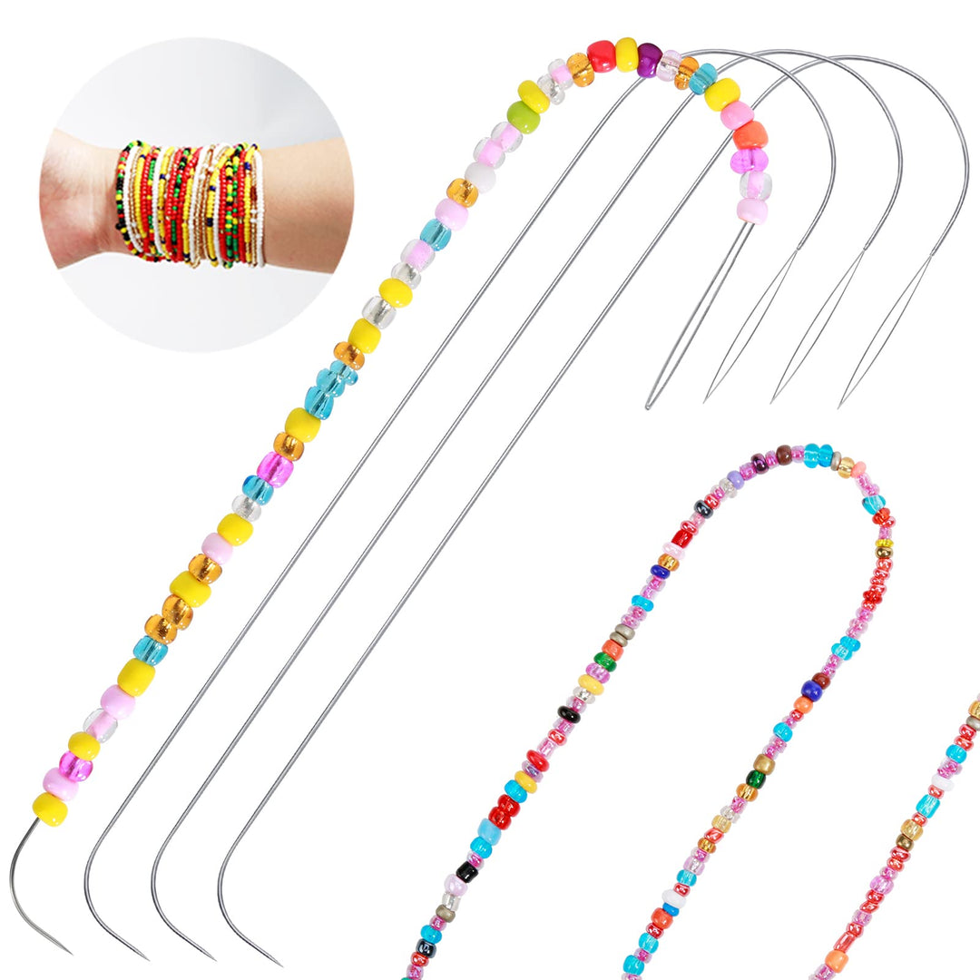 4 PCS Large Eye Bead Spinner Needles with Handle, 5.3 Inch Curved Needles for Bead Spinner, Curved Beading Needles for Beading Jewelry Making (Patent Pending)