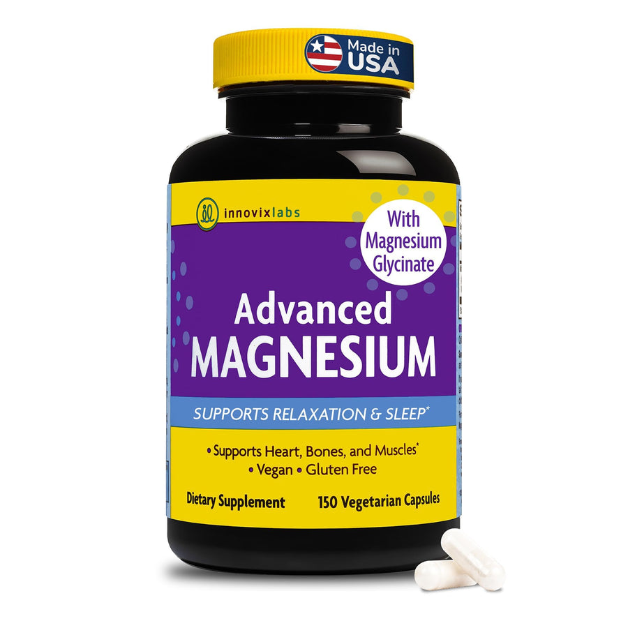 Advanced Magnesium Capsules - 150 Ct, 210 mg - Chelated Magnesium Glycinate and Malate, High Absorption, Promotes Relaxation, Bones, Muscle Health, Vegan Magnesium Malate Sleep Supplement