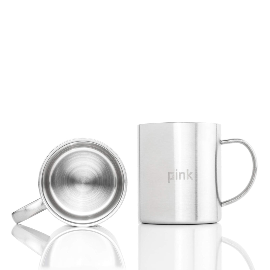 Stainless Steel Coffee Mugs - Premium Wider Handle &#39;BLUE&#39; &amp; &#39;PINK&#39; Laser Engraved Coffee Cups - Perfect for the Home Camping RV 13.5 oz Shatterproof Dishwasher Safe (Set of 2)