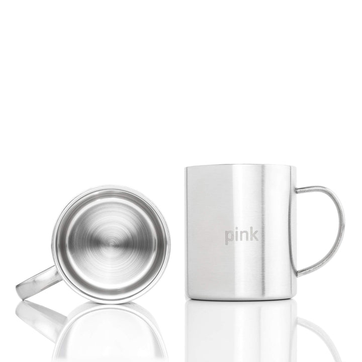 Stainless Steel Coffee Mugs - Premium Wider Handle &#39;BLUE&#39; &amp; &#39;PINK&#39; Laser Engraved Coffee Cups - Perfect for the Home Camping RV 13.5 oz Shatterproof Dishwasher Safe (Set of 2)