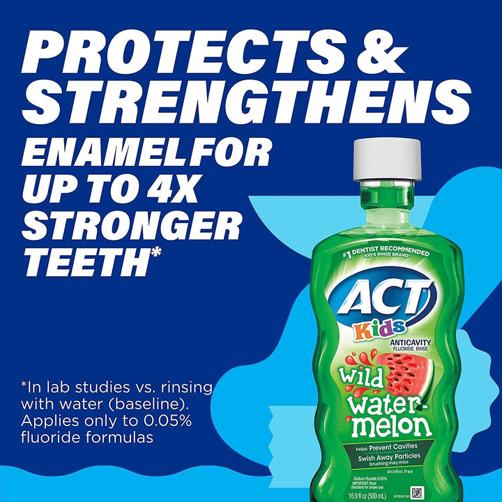 ACT Kids Anticavity Fluoride Rinse, Wild Watermelon, 16.9 Ounce (Pack of 2)