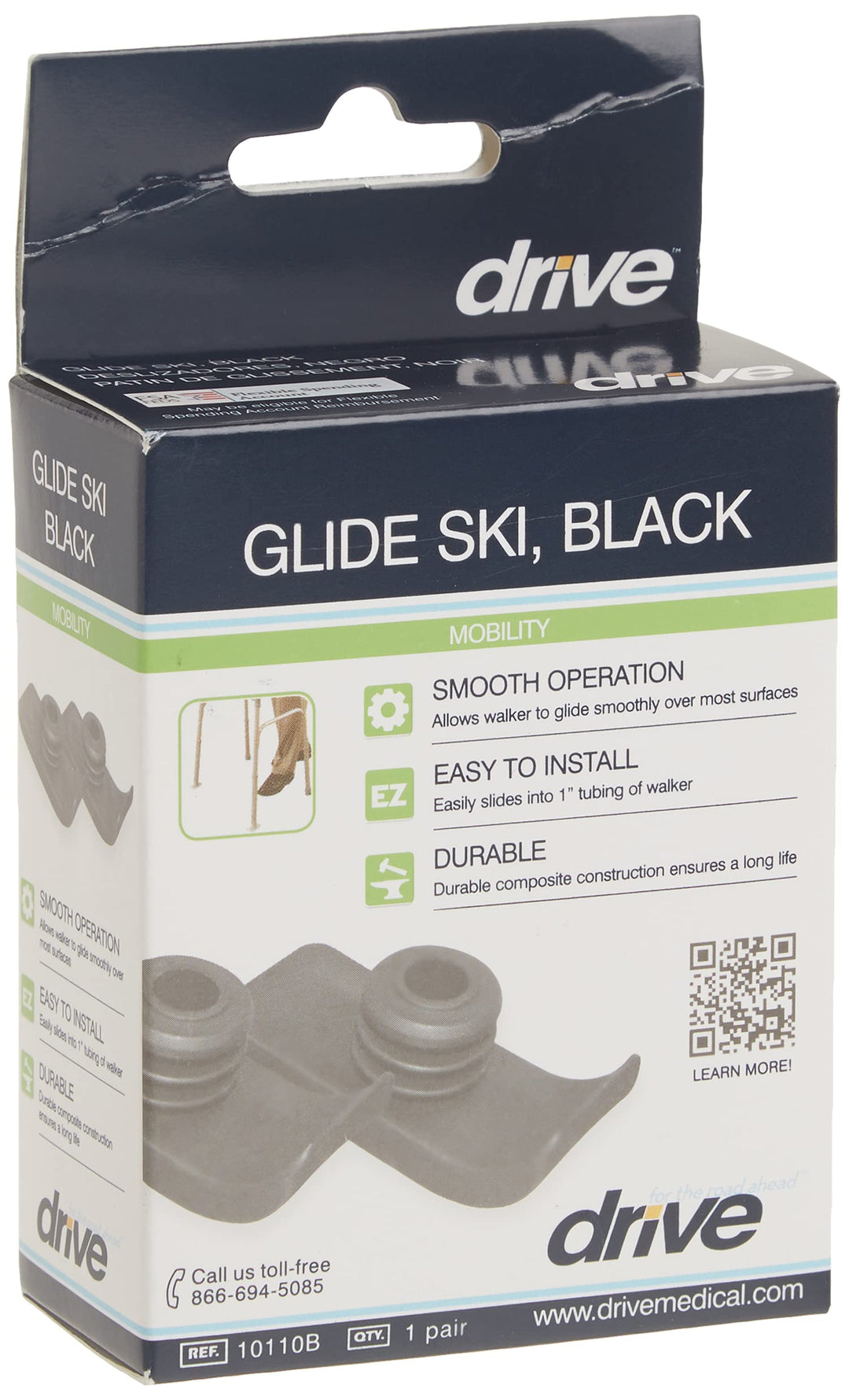 Walker Ski Glides, Black, 1 Pair