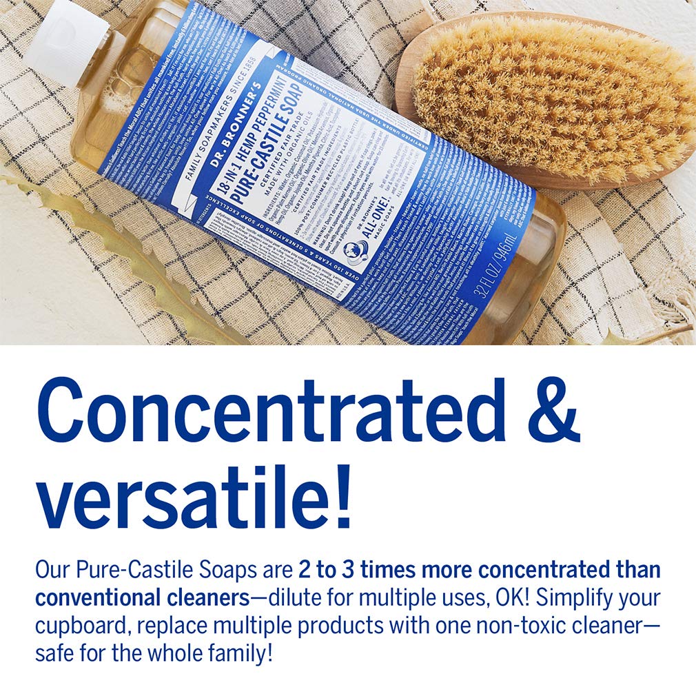 Dr. Bronner&#39;s Magic Soaps Pure Castile Soap 18-in-1 Hemp Peppermint, 32 Oz Bottle