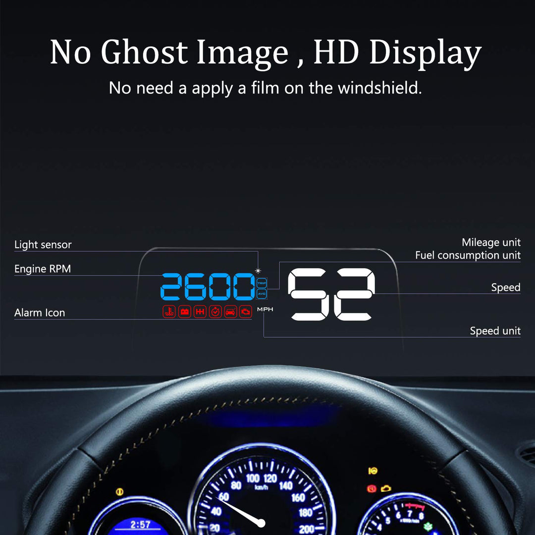 Car HUD Display, Head Up Display OBD2 HUD with Reflection Board Stereo Projecting Display Speed RPM Voltage Car Digital Speedometer C500