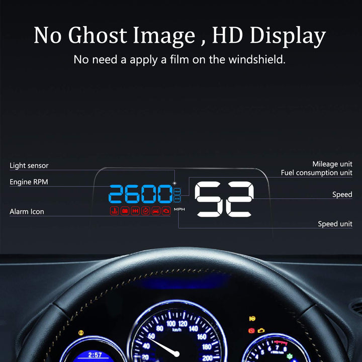 Car HUD Display, Head Up Display OBD2 HUD with Reflection Board Stereo Projecting Display Speed RPM Voltage Car Digital Speedometer C500