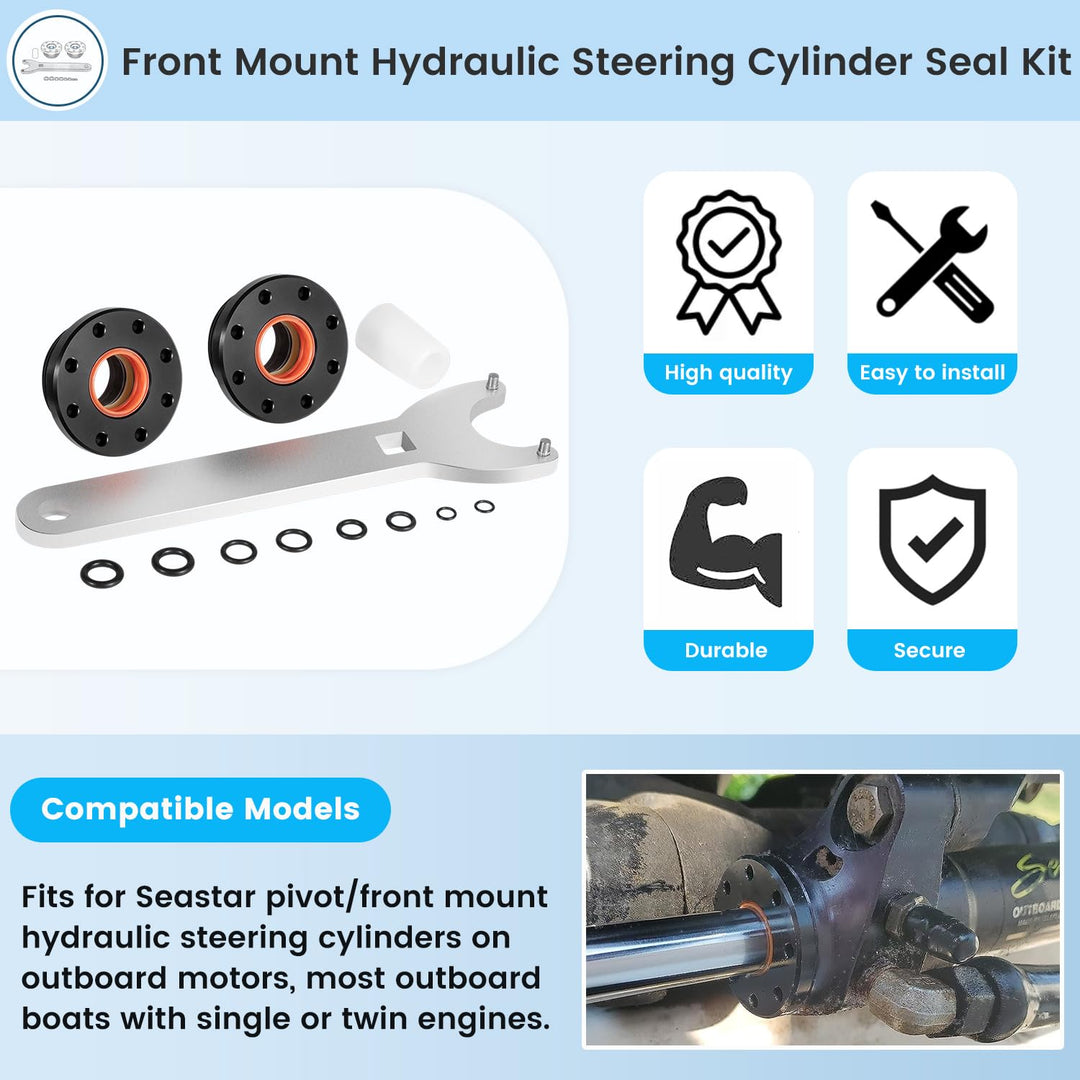 HS5157 Front Mount Hydraulic Steering Cylinder Seal Kit with O-rings &amp; Pin Wrench Compatible with Seastar HC5340, HC5341, C5348, HC5358, HC5365, HC5375, HC6755 etc.