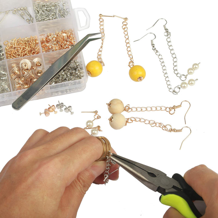 Earring Making Supplies, 2410pcs Jewelry Making Kits in Earring Backs Earring Hooks Earring Posts for DIY Beginners Adults Crafters