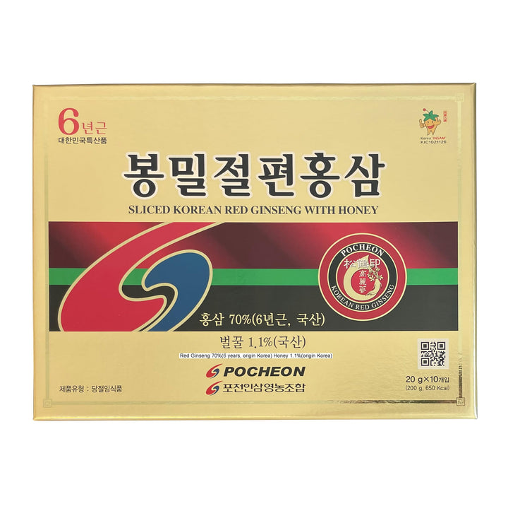 Pocheon 200g(10ea X 20g) 6Years Sliced Korean Panax Red Ginseng Roots with Honey, Saponin, Natural Immune Support