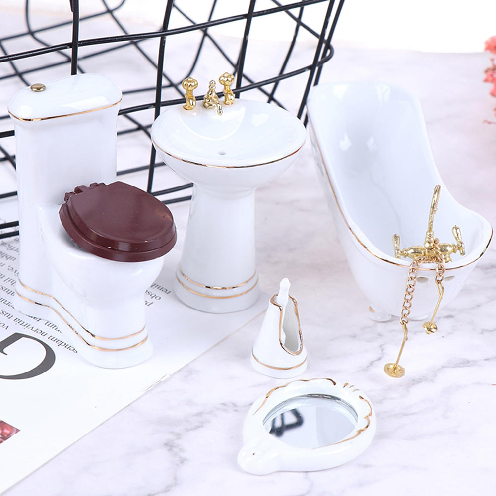 1:12 Dollhouse Miniature Porcelain Bathroom Set 5 PCS W