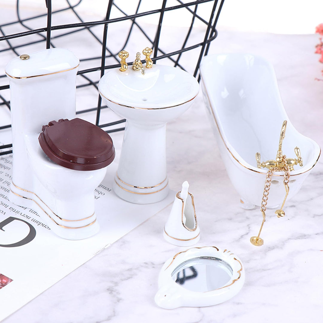 1:12 Dollhouse Miniature Porcelain Bathroom Set 5 PCS W