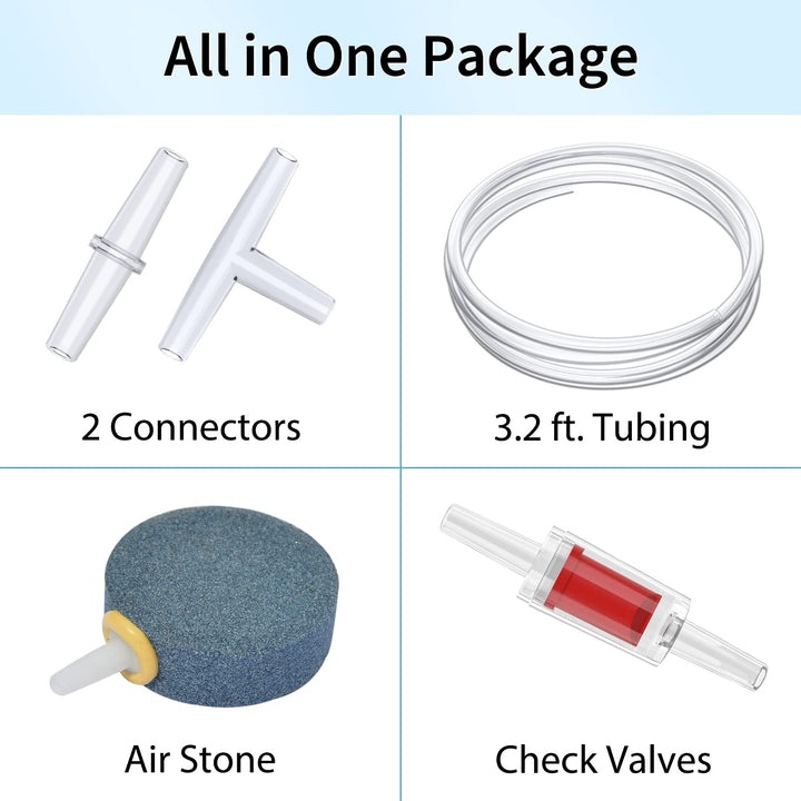 Uniclife Aquarium Air Pump Adjustable Quiet Oxygen Aerator Pump with Air Stone Airline Tubing Check Valve and Connector Accessories for Small Fish Tanks Ponds