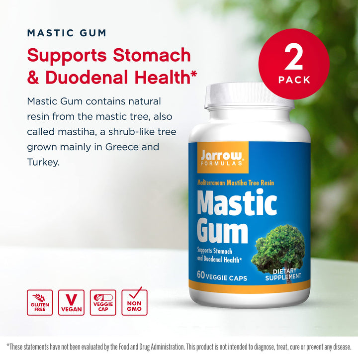 Mastic Gum 1000 mg - 60 Veggie Caps, Pack of 2 - Natural Formula Supporting Stomach, Duodenal &amp; Oral Health - 60 Total Servings