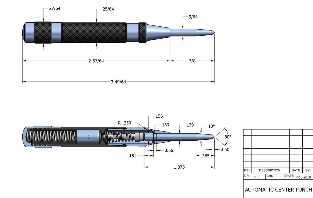 Automatic Center Punch with Hardened Steel Metal - 100mm Length, 11mm Punch Diameter Tapered Point - 18AA