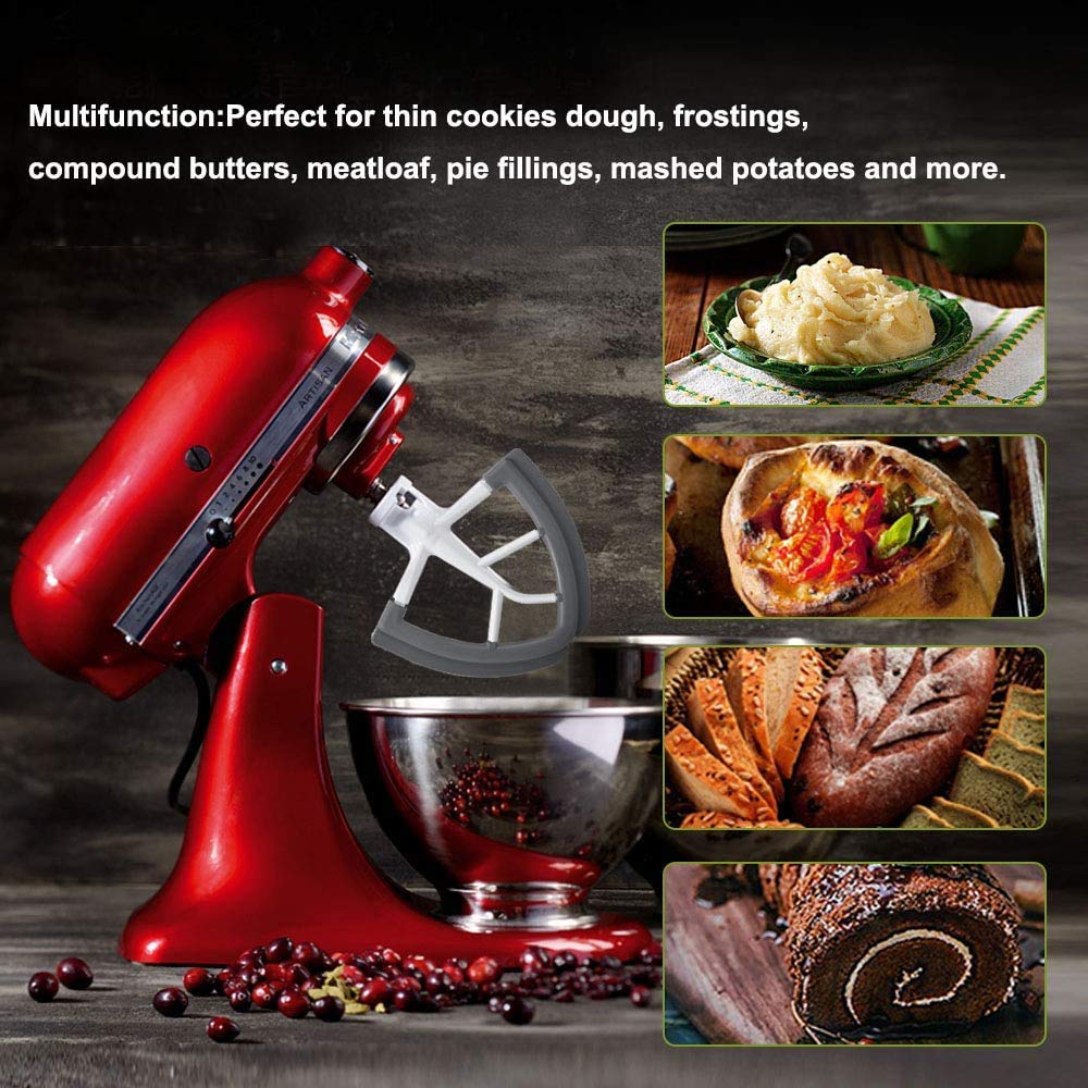 Prokitchen Flex Edge Beater for Kitchenaid Mixer, 4.5-5 Quart Tilt-Head Flat Beater for Kitchen Aid Accessories and Attachments with Silicone Edges Flex Edge Bowl Scraper Bonus 4 Soft Plastic Scraper