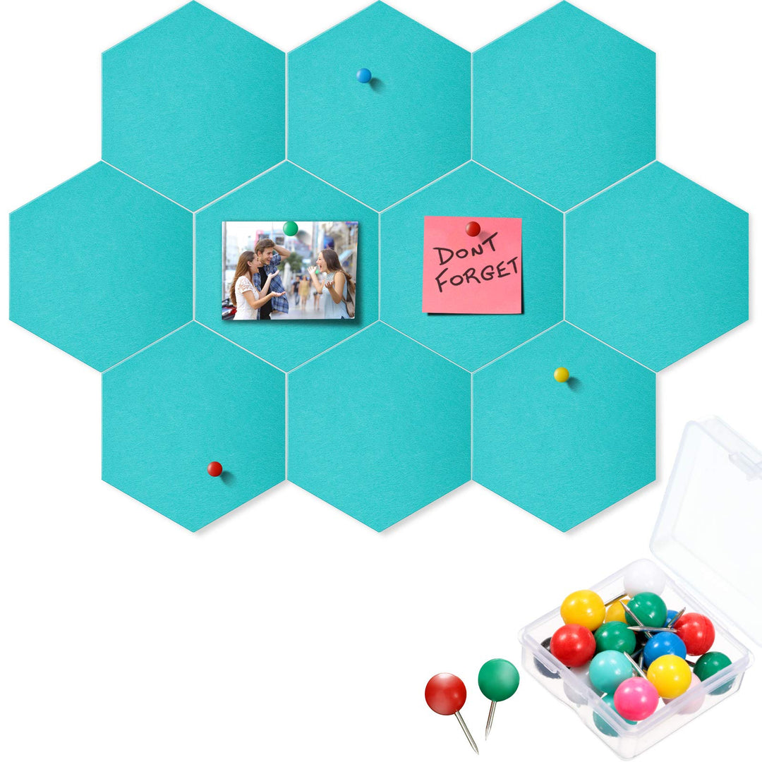 10 Packs Pin Board Hexagon Felt Board Tiles Bulletin Board Memo Board with 20 Pieces Push Pins, Decoration for Home Office Wall(5.9 x 7 Inches/ 15 x 17.7 cm,Light Green)