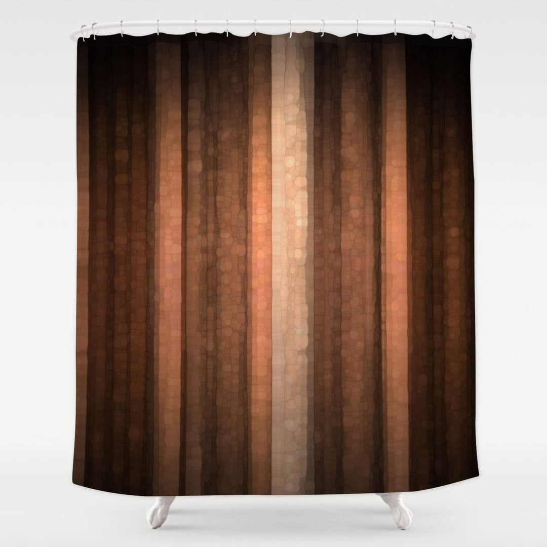 Gibelle Brown Striped Shower Curtain, Orange Copper and