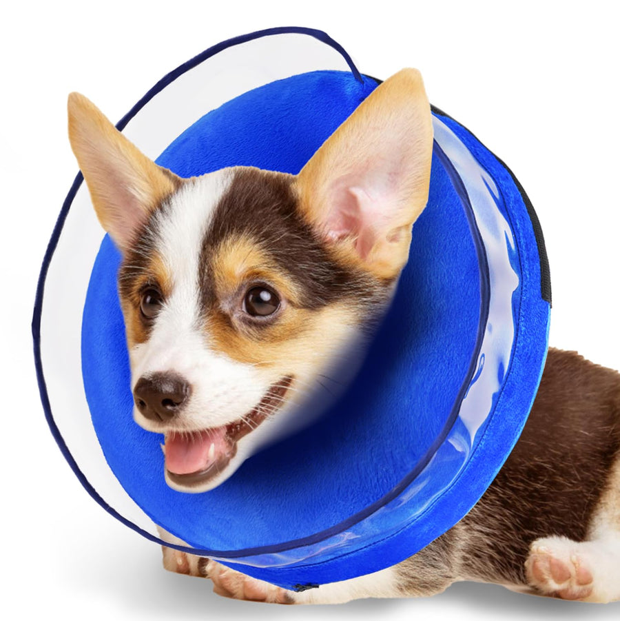 Soft Inflatable Dog Cone Collar for Dogs After Surgery with Enhanced Anti-Licking for Unrestricted in Daily Life, Pack of One, Blue (Size 6)