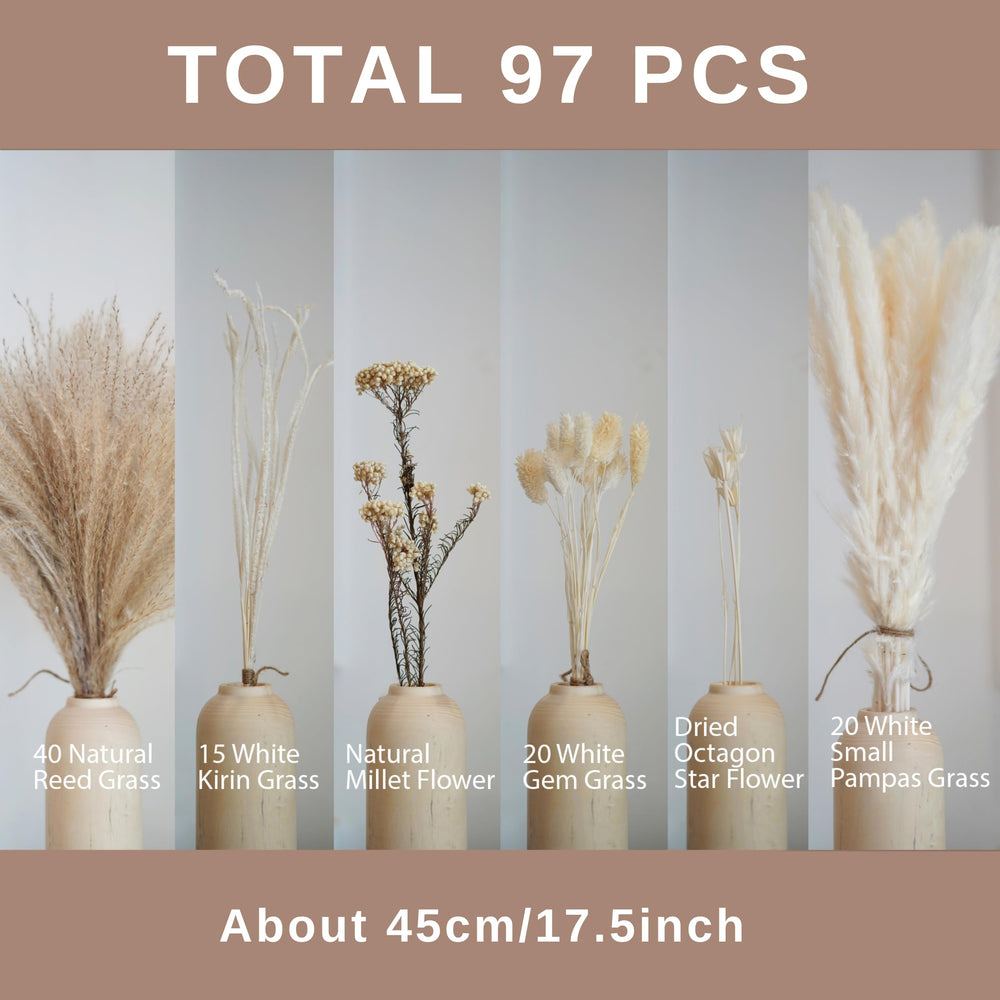 Natural Dried Pampas Grass Bouquet - 85 PCS with Bunny 