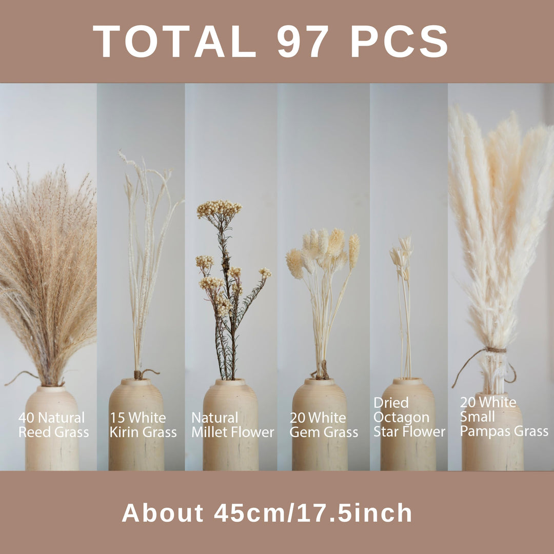 Natural Dried Pampas Grass Bouquet - 85 PCS with Bunny 