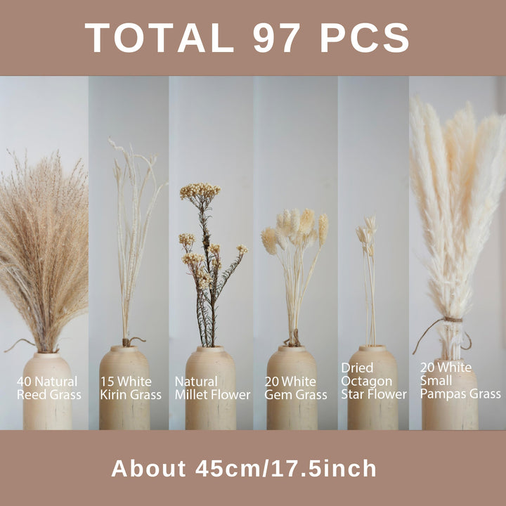 Natural Dried Pampas Grass Bouquet - 85 PCS with Bunny 