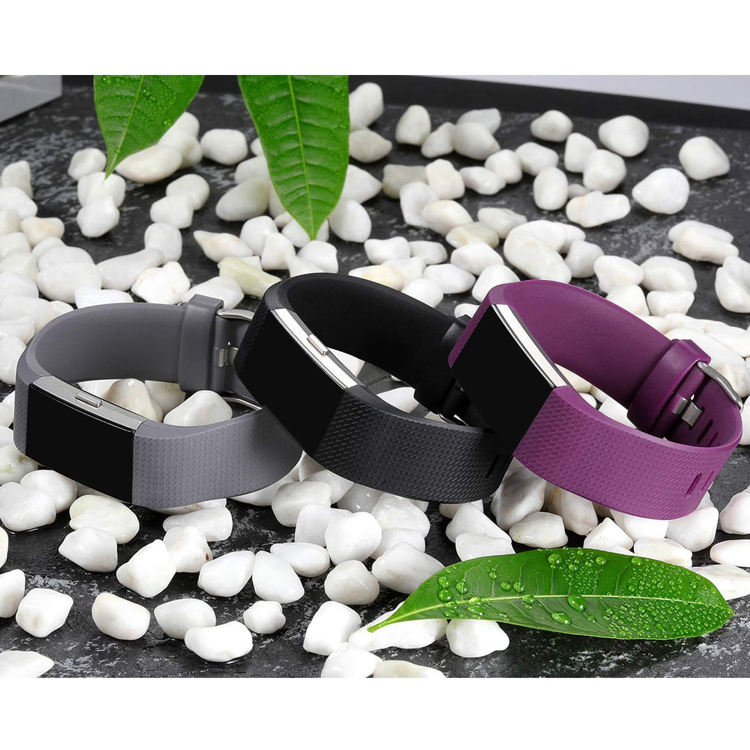 Bands Replacement Compatible with Fitbit Charge 2 for Women Men Small, 3 Pack Sports Watch Band Strap Wristband Compatible with Fitbit Charge2 HR Fitness Tracker, Black, Plum, Gray