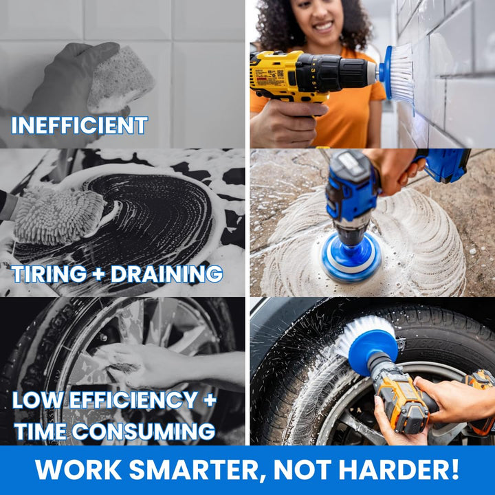 RotoScrub Bathroom Cleaning Scrub Pads + Drill Powered Scrub Brush - Drill Accessory Combo Kit