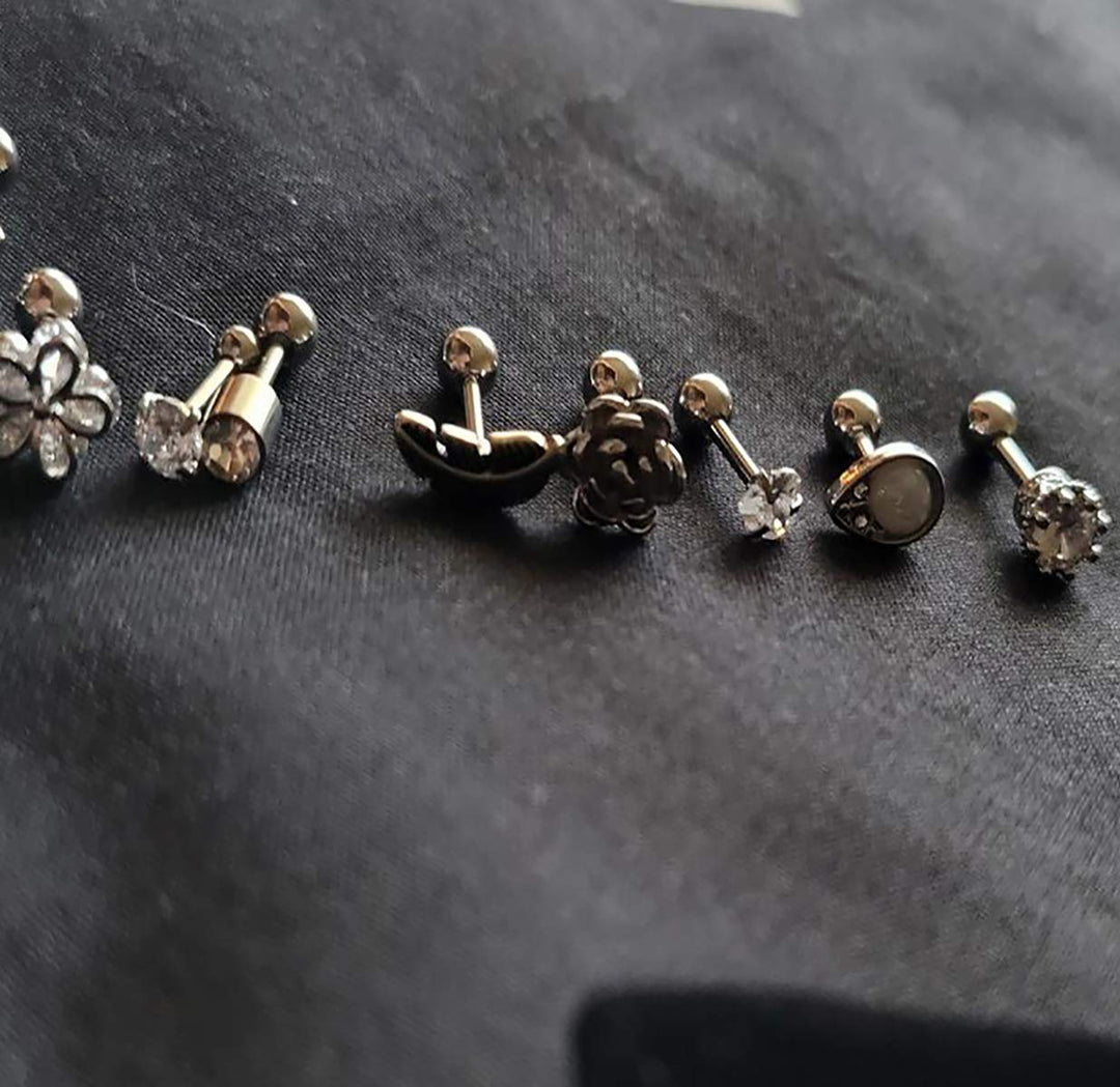 12Pcs 16G Stainless Steel Cartilage Cubic Zirconia Stud Earrings for Men Women Conch Forward Helix Tragus Daith Piercing Jewelry