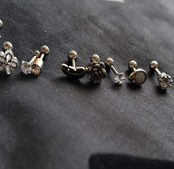 12Pcs 16G Stainless Steel Cartilage Cubic Zirconia Stud Earrings for Men Women Conch Forward Helix Tragus Daith Piercing Jewelry