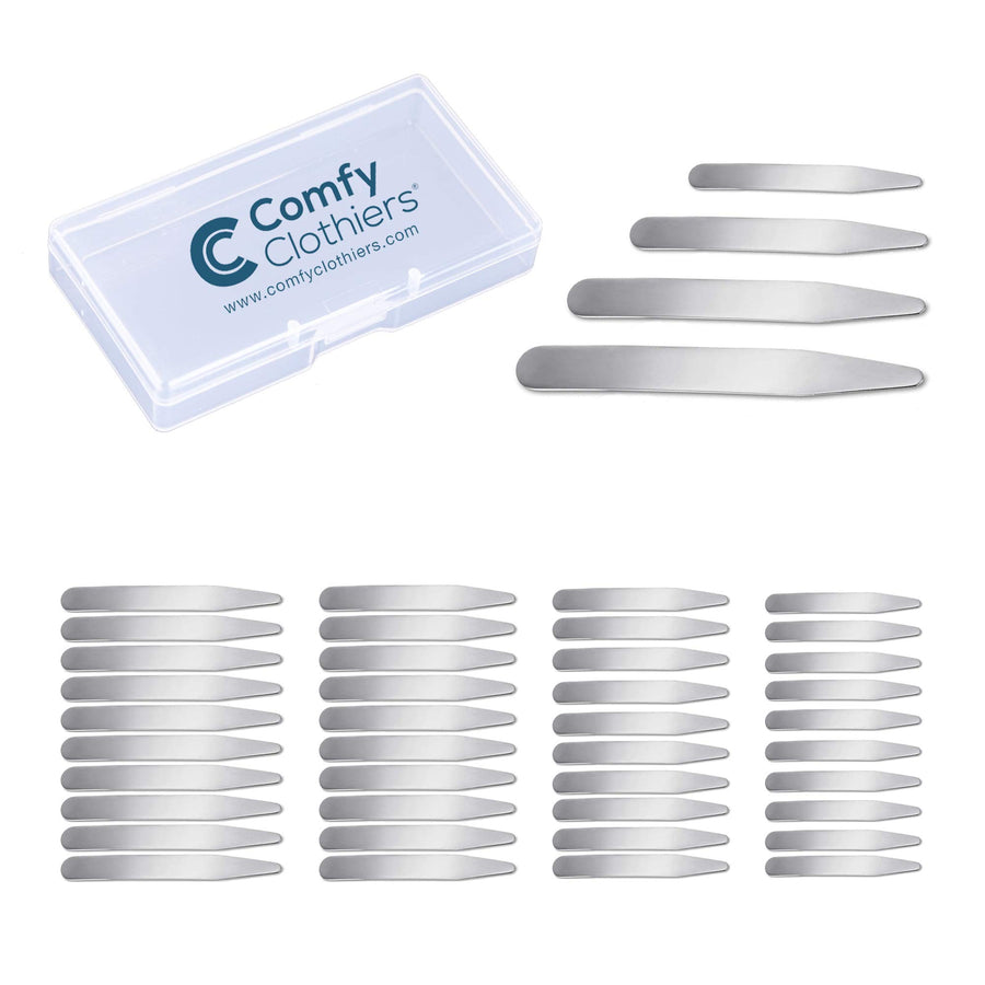 Metal Collar Stays for Men's Dress Shirts (40-Pack, Multiple Lengths) Steel Shirt Collar Inserts with Case