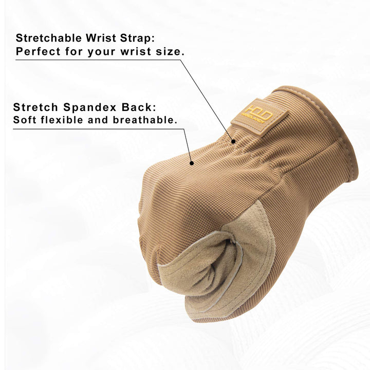 2-Paris Genuine Leather Work Gloves Stretchable Wrist Tough Cowhide Gardening Glove,Safety Working Glove for Wood Cutting/Construction/Truck Driving/Garden/Yard Working for Men and Women (XXL, Brown)