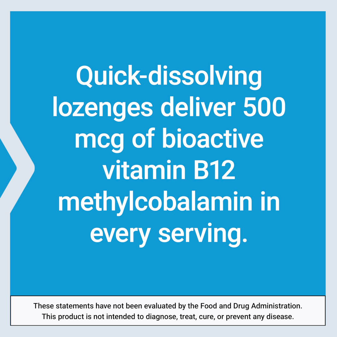 Vitamin B12 Methylcobalamin 500mcg - Vitamin B12 Supplement for General Energy and Brain Health - Sugar Free Vegetarian Lozenges Dissolve in Your Mouth - Once Daily - 100 Count