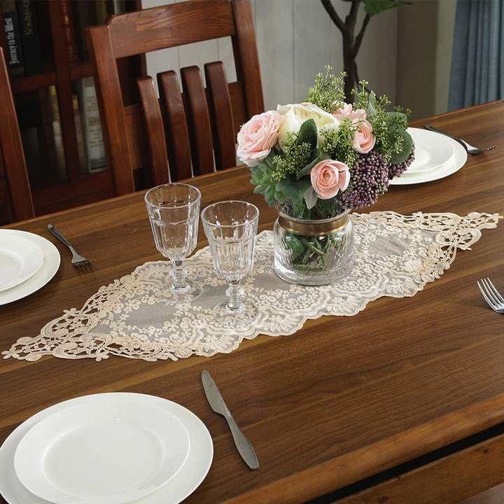 ARTABLE Rectangle Table Runner Lace Macrame Embroidered