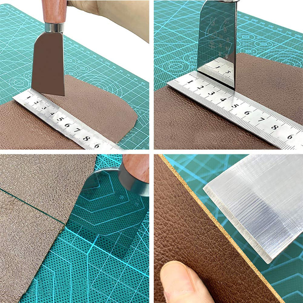 Leathercraft Knife - Leather Skiving Knife, Leather Working Knife Tools with Wooden Handle Easy Trimming & Edge Skiving Leathercraft Craft Tool for DIY(Natural Color)