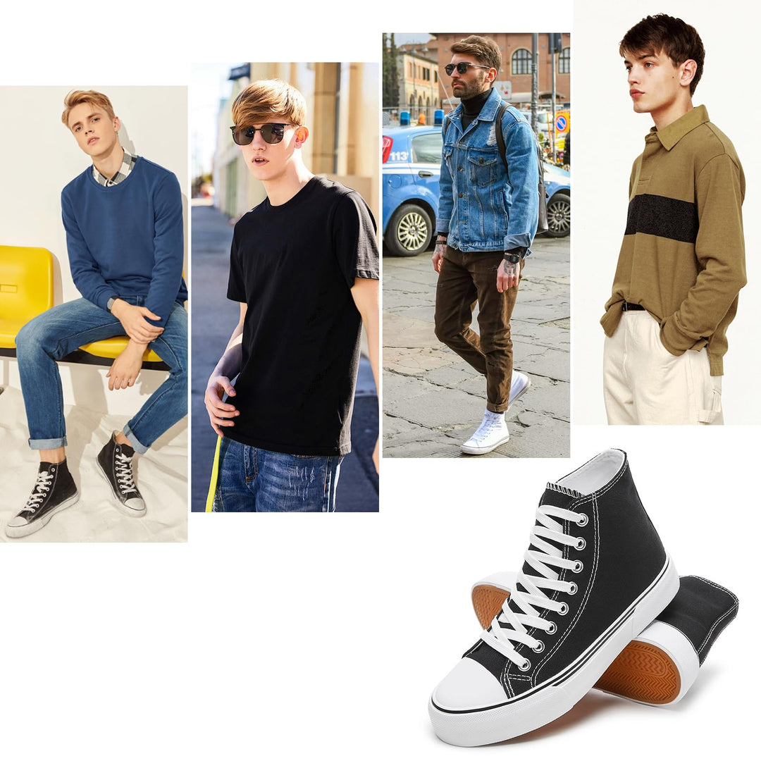 Unisex Fashion High top Sneakers Womens Classic High Tops Canvas Shoes Casual Tennis Shoes for Men(Black,US6W/US4M)