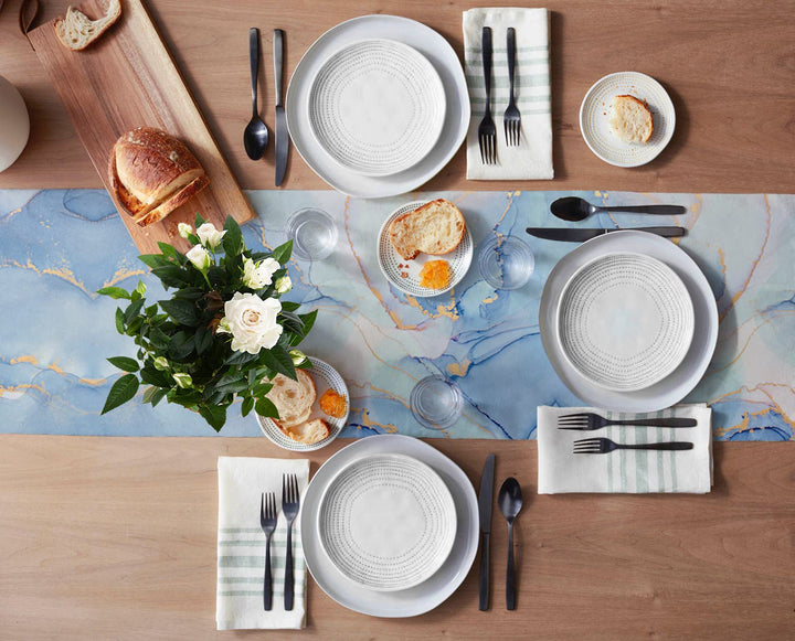 Marble Ocean Table Runner-Marble Textured Burlap Table Runner 108 Inches Long, Abstract Table Runners Dresser Scarves for Dining Room Kitchen, Wedding, Holiday Party Table Decor 13x108