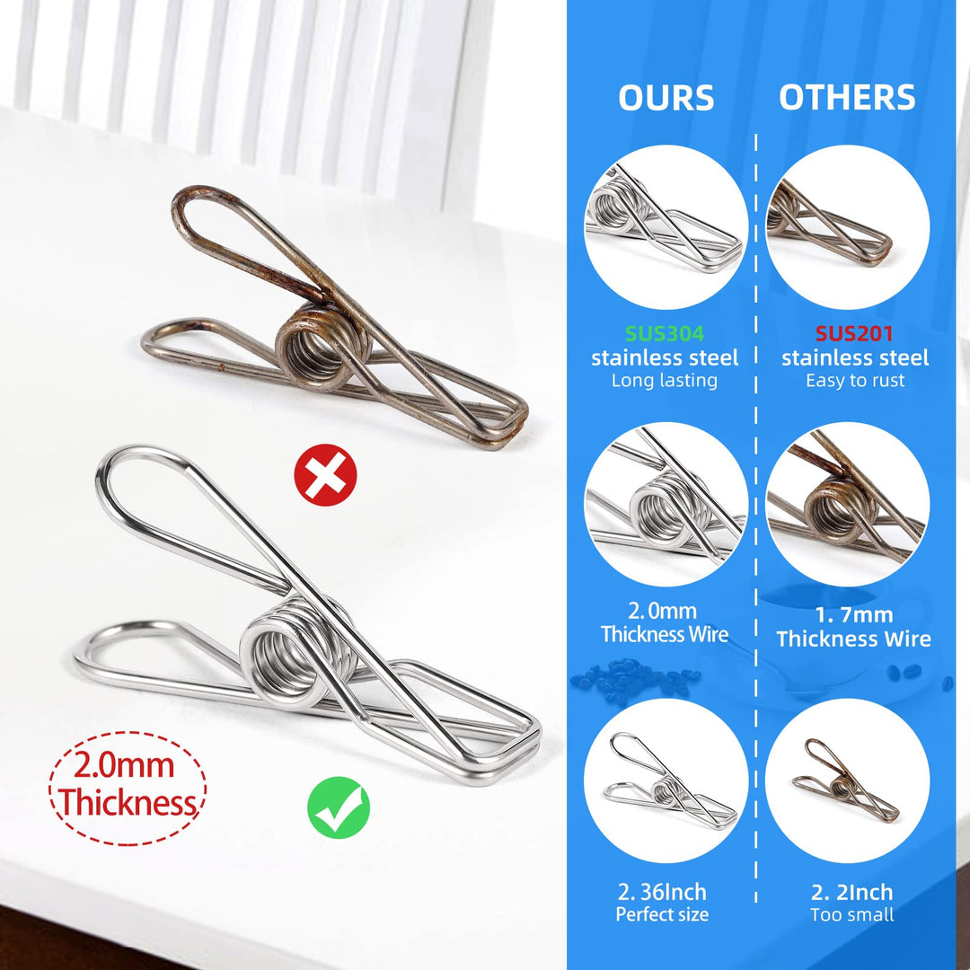 40 Pack Wire Clothes Pins Heavy Duty Outdoor, Stainless Steel ClothesPins for Hanging Clothes, Metal Clothes Pegs, Clothing Clips, Laundry Pins 2.0mm Diameter 6cm Long