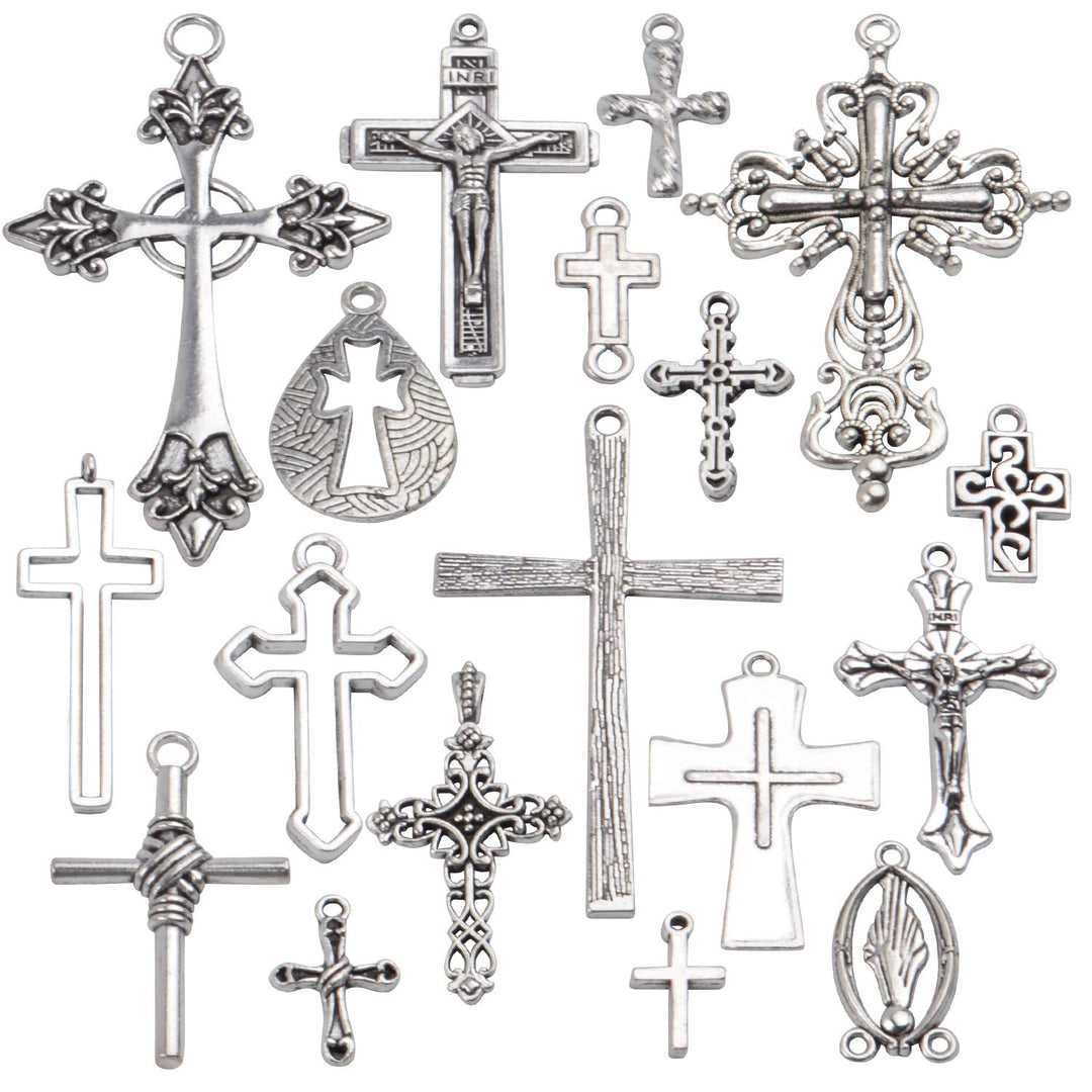 Cross Pendants Collection, 18 Pieces Mixed Jesus Christ